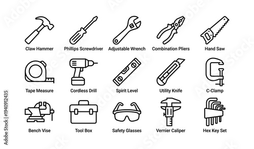 Set of essential hand and power tools for construction and repair work