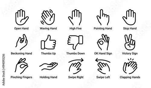 Set of hand gesture icons including thumbs and ok signs