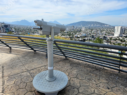 Tableau sur toile Binoculars for viewing Cerro de la Silla and panoramic views of the city at the