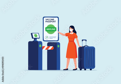 Woman with Vaccine Passport at Airport Security Checkpoint.