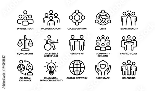 Diverse team icons illustrating collaboration, inclusion, and innovation for global unity