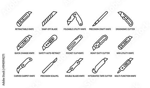 Selection of utility knives and cutting tools featuring various designs