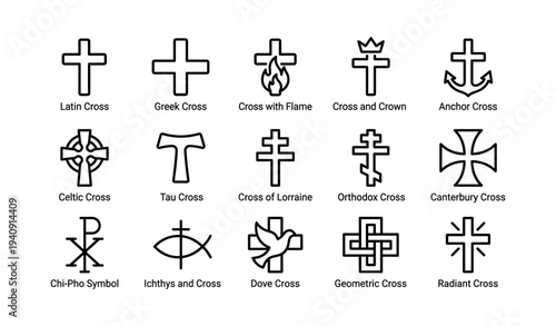 Iconic christian cross designs and symbols