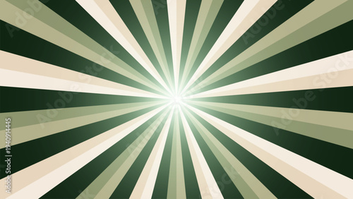 Green and Cream Retro Sunburst Background with Radial Beams