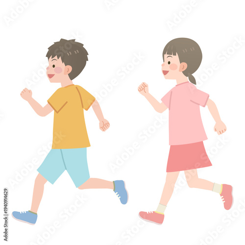 走る子供のイラスト　横向き