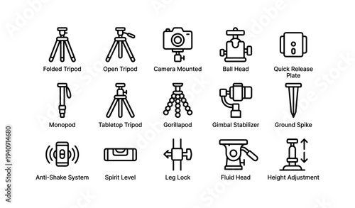 Illustrated tripod and stabilization equipment icons