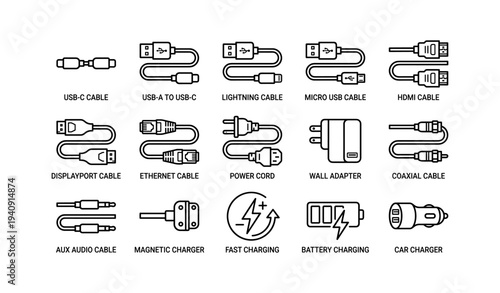 Variety of cables and chargers: usb, hdmi, lightning, and more