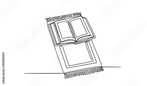 Continuous Line Art Open Quran on Prayer Mat Islamic Religious Symbol for Ramadan Kareem Eid Mubarak Greeting Card Vector