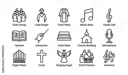 Choir icons: musical symbols and elements for singing and worship