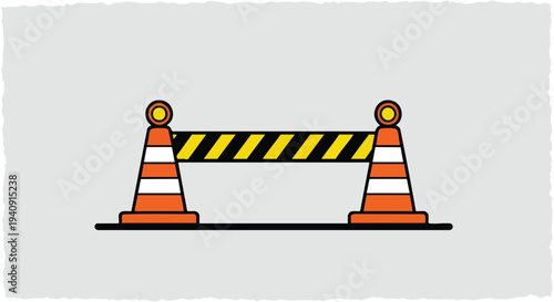 Construction Barrier. Road Block. Flat Illustration. Clean Vector. Safety Signage.