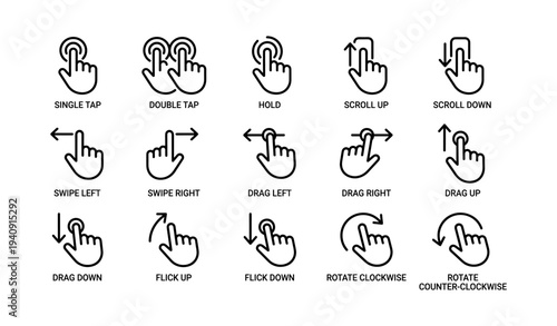 Touch gesture icons for mobile interaction: single tap to rotate