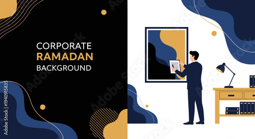 Elegant Ramadan Kareem background featuring crescent moon, glowing lanterns, and mosque silhouette with islamic geometric patterns, perfect for greeting cards, banners, and religious celebration desig