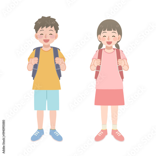ランドセルを背負う笑顔の小学生のイラスト