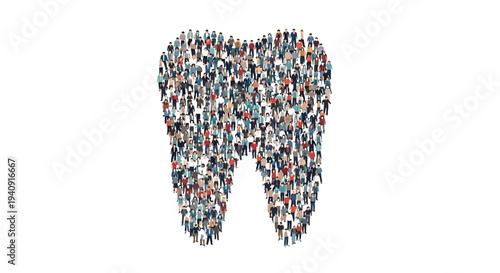 Massive crowd of people forming the iconic shape of a single molar tooth in vector illustration