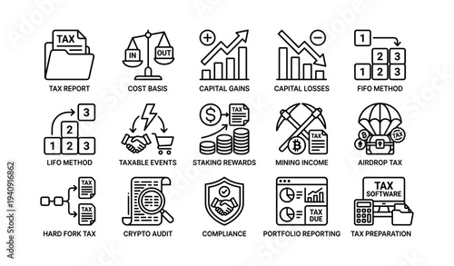 Tax concepts overview: report, cost basis, gains, losses, methods, events, crypto, compliance