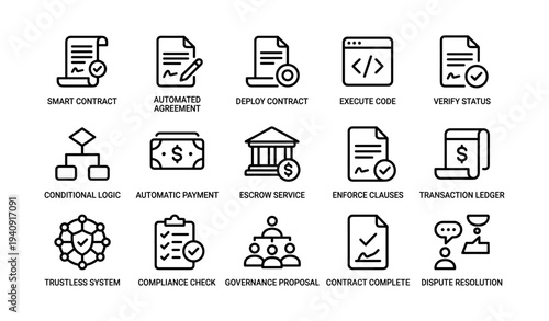 Icons representing smart contracts and blockchain features