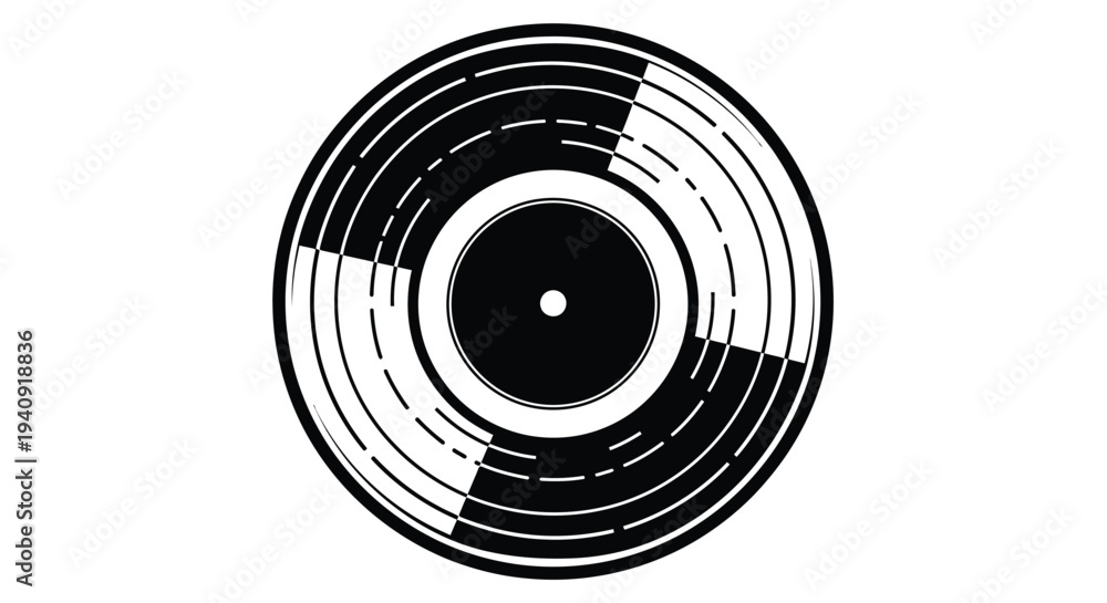 Fototapeta premium Abstract vector graphic illustration of a stylized circular vinyl record design with data patterns