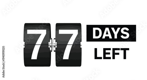 Countdown timer illustration showing seventy seven days remaining until an important event occurs soon