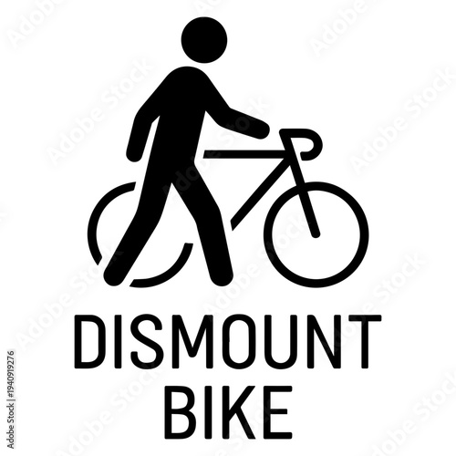 Dismount and push signage icon with transparent background bicycle instruction symbol
