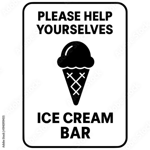 Please help yourselves ice cream signage icon with transparent background self service dessert counter symbol
