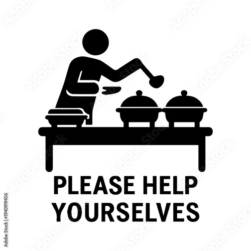 Please help yourselves at the buffet table signage icon with transparent background food service symbol
