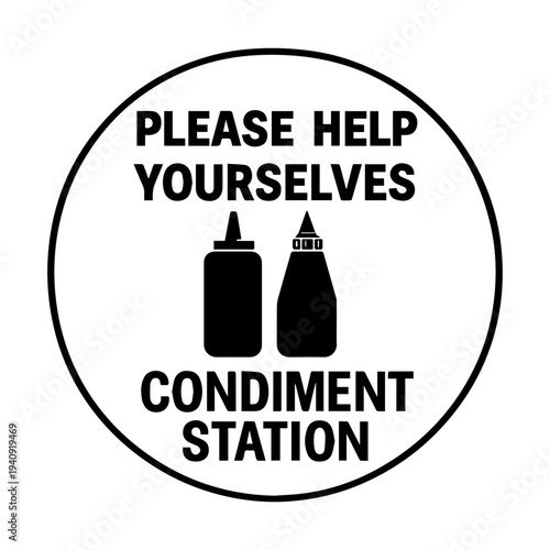Please help yourselves condiment station signage icon with transparent background self service food counter symbol
