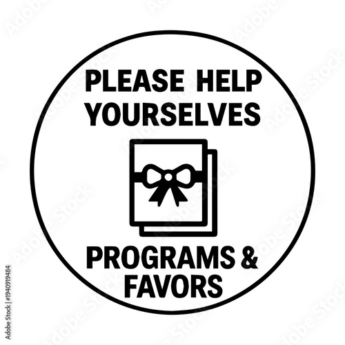 Please help yourselves favors and program booklet signage icon with transparent background self service event table symbol
