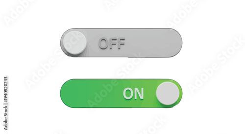 Vector graphic illustration of a toggle switch showing active on status and inactive off status clearly