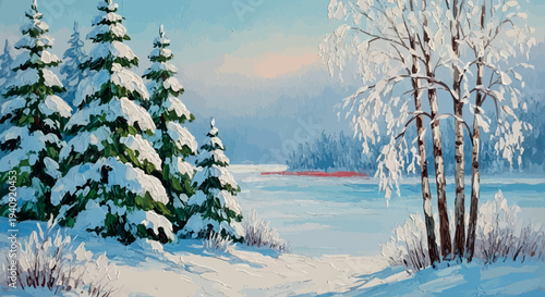 Snow Covered Winter Forest Landscape Illustration