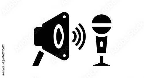 Megaphone broadcasting sound waves towards a microphone icon.
