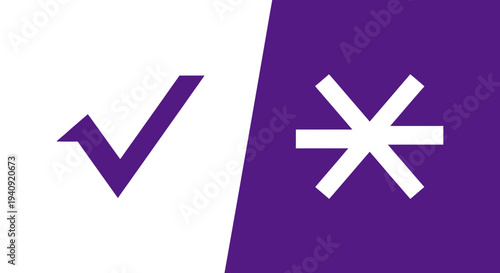 Abstract design with check mark and asterisk symbols on contrasting backgrounds