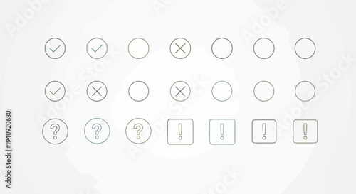 Abstract check mark and question mark icons on white background