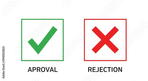 Approval and rejection icons green check mark and red cross isolated
