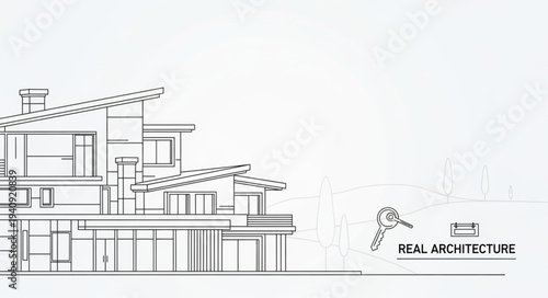 Photos Modern Architectural Blueprint Design of a Building.