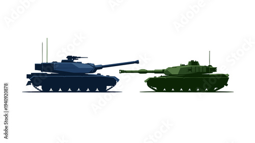 Two military tanks facing each other, showcasing power and combat readiness.