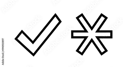 Black outline check mark and asterisk symbols against a white background