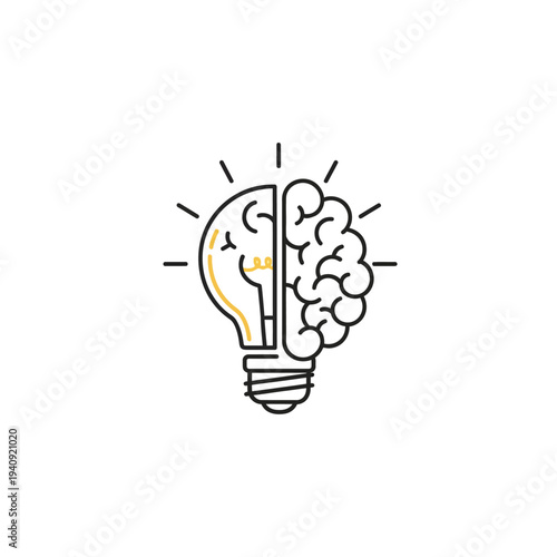 Creative Light Bulb with Thoughtful Brain.