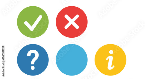 Colorful icons representing choices decisions information and support