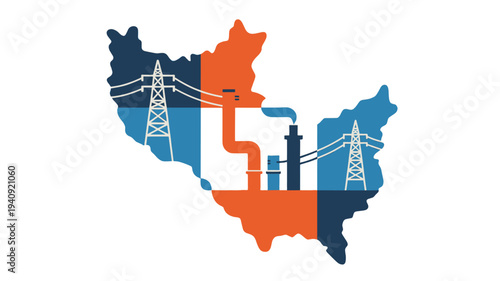Power grid illustration over the contour of the country 
