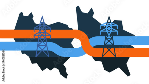 Electric transmission lines connecting two regions.