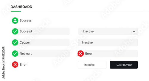 Dashboard interface with success and error indicators and input fields