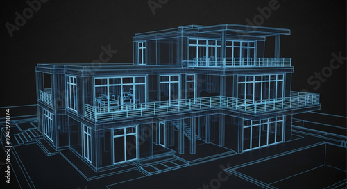 Modern architectural blueprint of a luxury house.