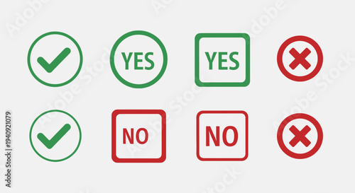 Decision making symbols with check marks and cross marks for choices