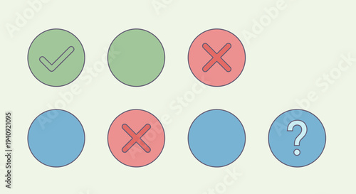 Decision making symbols and icons in colorful circles on a light background