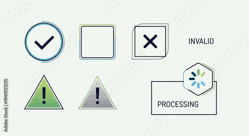 Graphic icons representing validation and processing for business and technology
