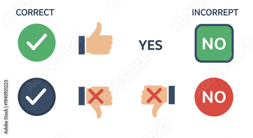 Graphic illustrations of yes and no symbols for choices and decisions