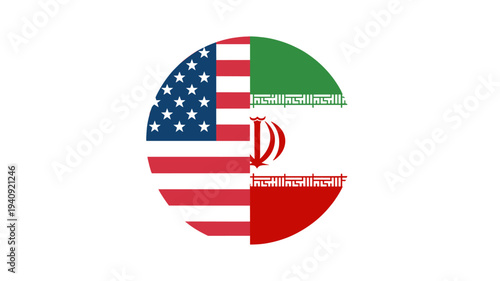 A symbolic representation of the USA and Iran in a circle with their flags merging.