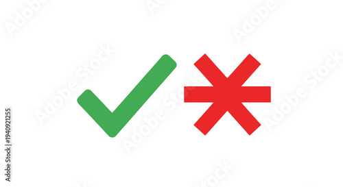 Green check mark and red asterisk icons on white background concept