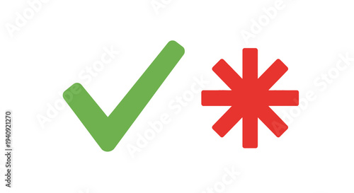 Green check mark and red asterisk icons on white background
