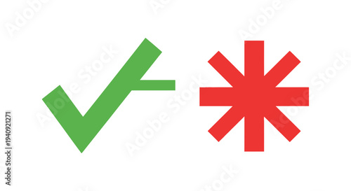 Green check mark and red asterisk icons on white background